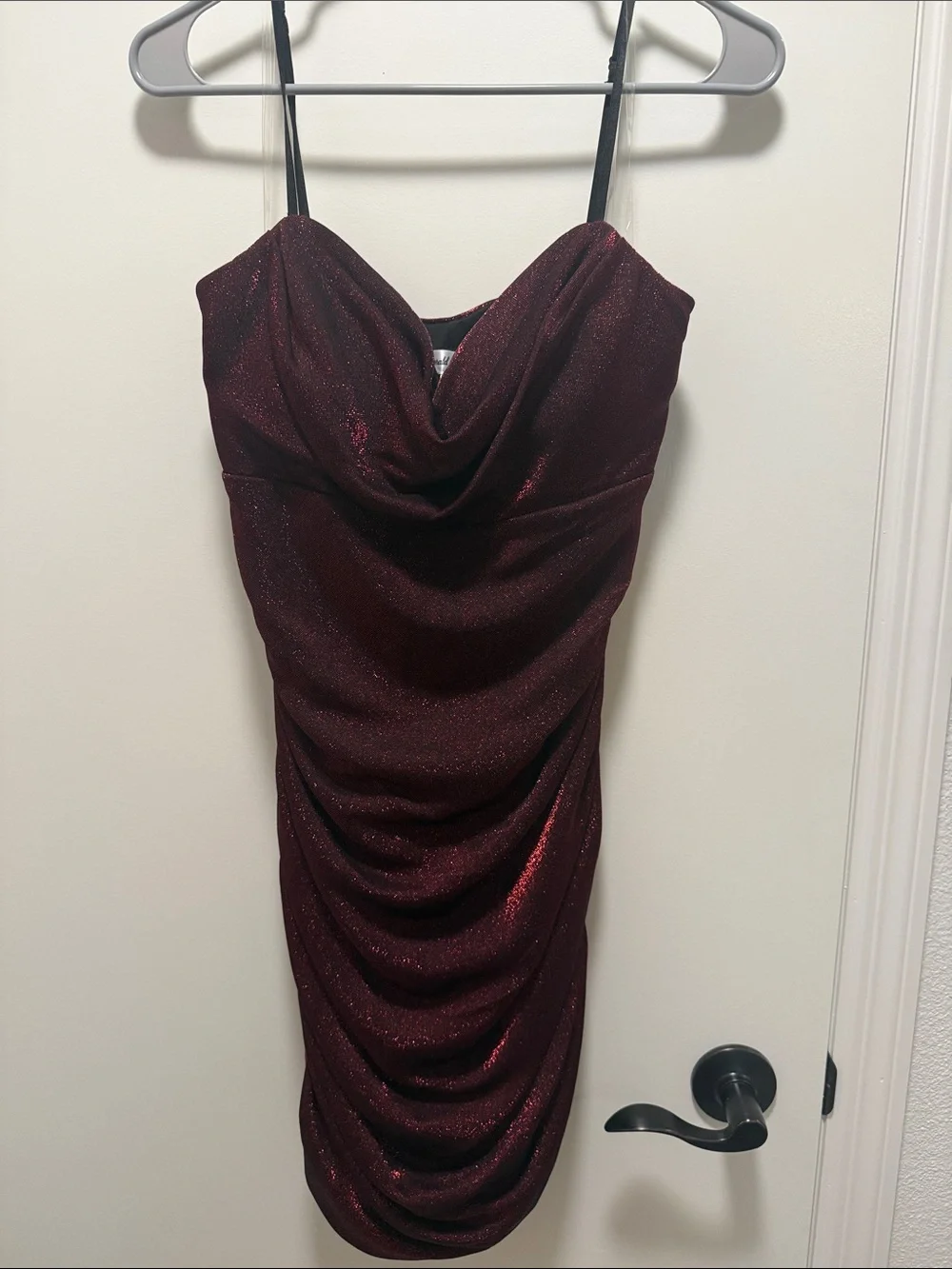 Emerald Sundae Elegant Deep Red Shimmer Cowl Neck Bodycon Dress - Picture 1 of 2